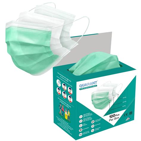 QUARANT 3 Ply Green Surgical Face Mask with Adjustable Nose Pin