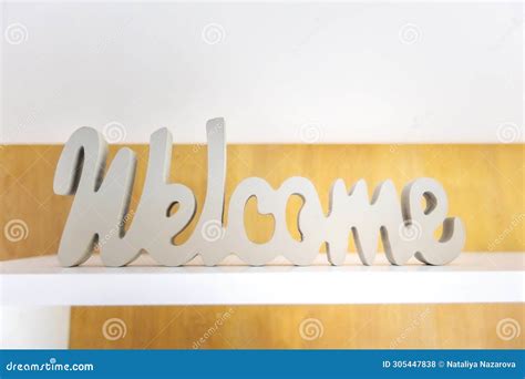 Cursive Welcome Sign On The Shelf And Bonsai Stock Photo ...