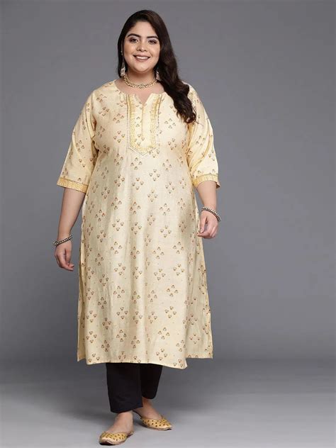Buy Plus Size Yellow Printed Silk Straight Kurta Online at Rs.740 | Libas