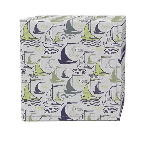 Napkin Set of 4, 100% Cotton, 20x20", Sailing Boats Design