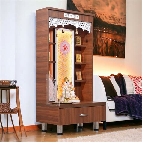 Wooden Temple With Doors Floating Shelf Led Lights And Extra Storage ...