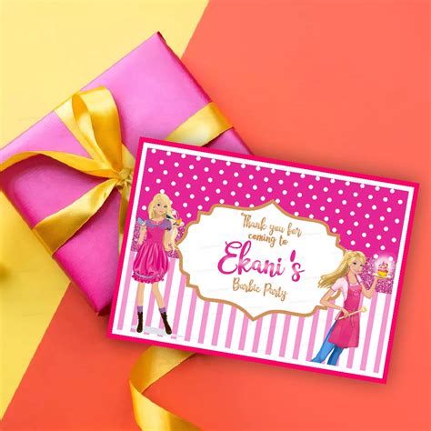 Barbie Theme Thank You Card | Customized party supplies Online – Party ...