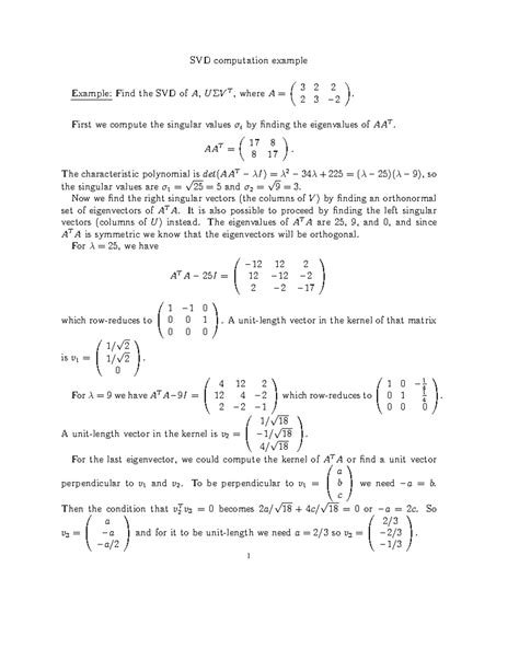 SVD example - SVD technique - SVD computation example Example: Find the ...