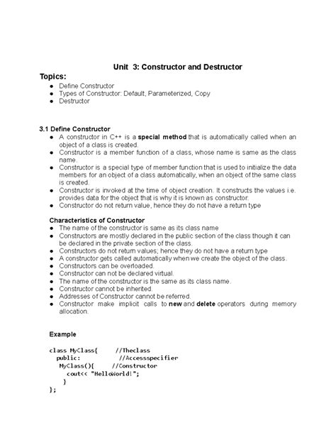 A6957D64: Chapter 3 - Constructors and Destructors Explained - Studocu
