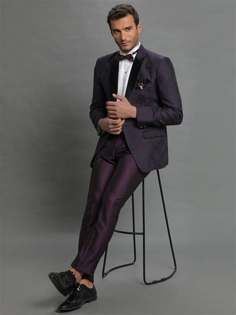 Purple Jacquard Blazer for Men | Candidmen