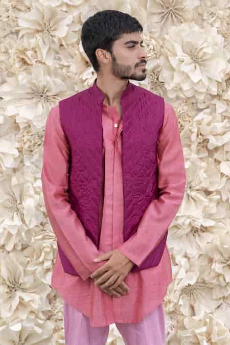 Buy Purple Silk Quilted Nehru Jacket For Men by Runit Gupta Online at ...