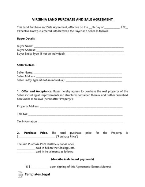 Virginia Purchase Agreement Templates (Free) [Word, PDF, ODT]