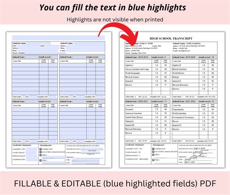 Image result for Printable PDF High School Transcript