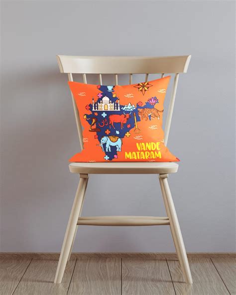 Indian Map Cushion Cover With Creative Design in Orange Colour ...