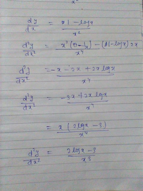 if y =logx/x then show that second derivative of dy/dx=(2logx-3)/x^3 ...