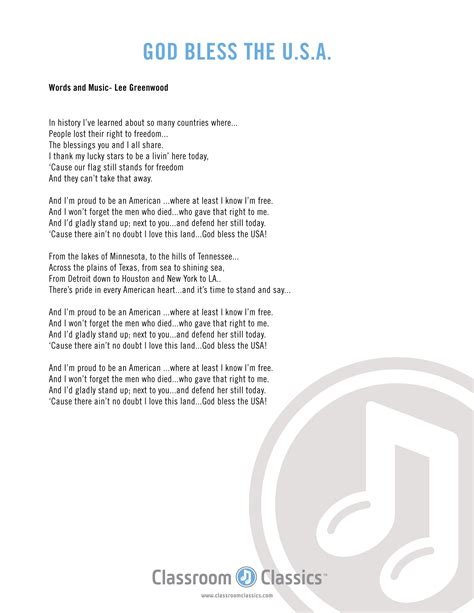 God Bless the Usa Lyrics - Worksheets Library