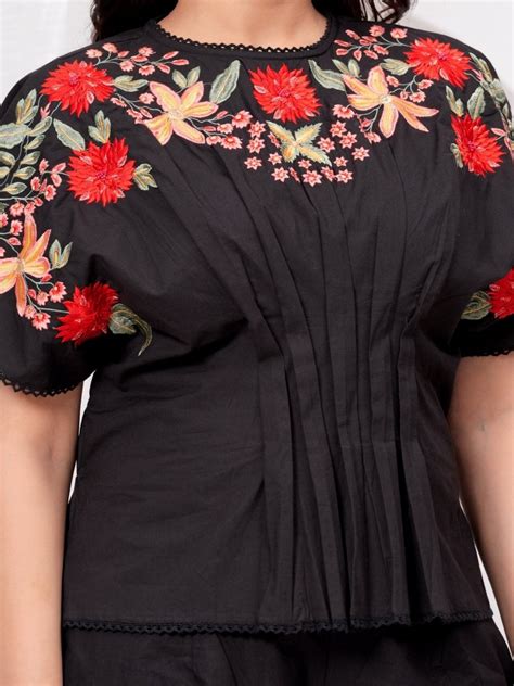Embroidered Cotton Co-Ord Set | Black Embroidered Cotton Co-Ord Set ...