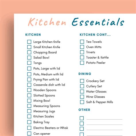 Kitchen Essentials Printable | GUIDE TO MOVING OUT