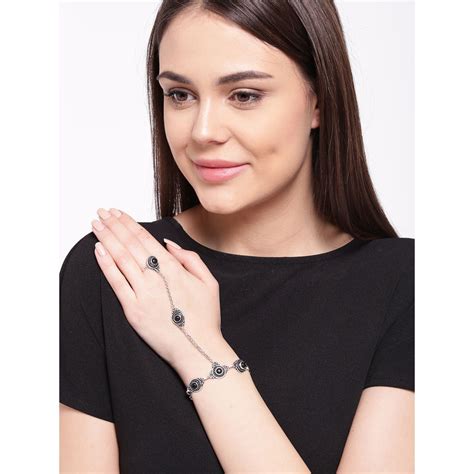 Buy Priyaasi Black Oxidised Silver-Plated Stainless Steel Stone-Studded ...