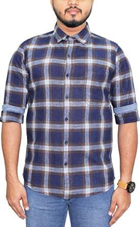 Southbay Men's Indigo Brown Twill Checks 100% Cotton Casual Shirt ...