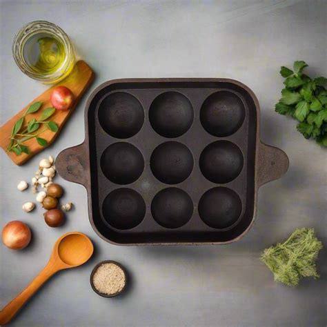 Handcrafted Cast Iron Square Paniyaram Pan – 9 Pits for Kuzhi Paniyarams