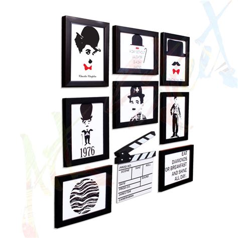 Charlie Chaplin set of 8 individual Black wall photo frame with prints ...