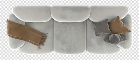 Vue de dessus canapé 3 places gris et oreillers transparents | PSD Premium