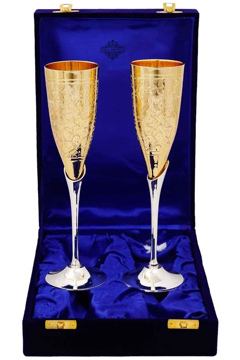 Buy INDIAN ART VILLA Set of 2 Silver Plated Gold Polish & Brass ...