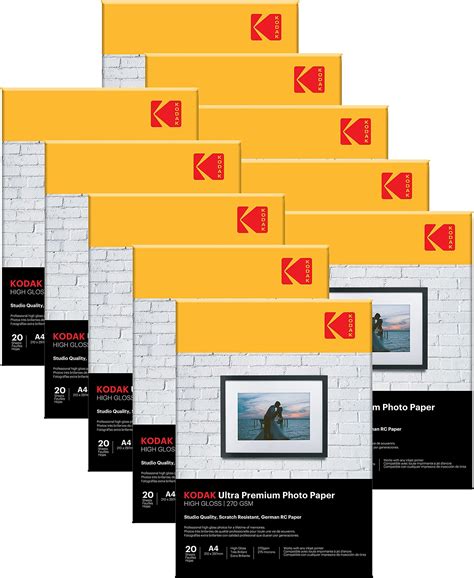 Kodak 270 GSM A4 Glossy Photo Paper – Waterproof, Pack of 10 x 20 ...