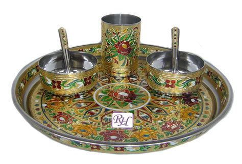Rastogi Handicrafts Dinnerware Set of Stainless Steel MeenaKari Worked ...