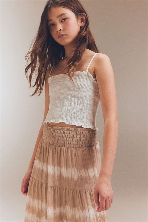 Smocked strappy top - White - Kids | H&M IN