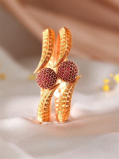 Rubans Stylish Set of 2 18K Gold Plated Ruby Studded Geru Polish Finis