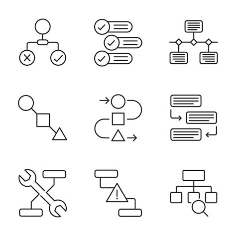 Business flowchart line art diagram icon set with process checklist ...