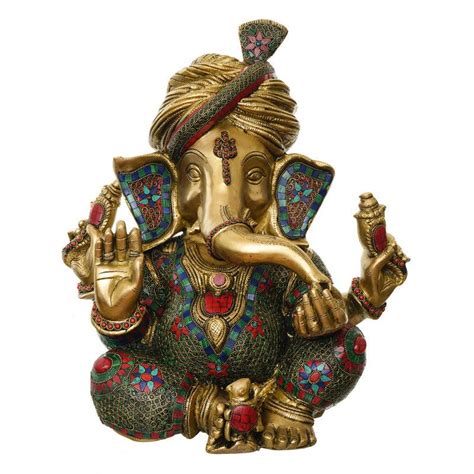 "Phagdi Lord Ganesha": Blue Green Handicraft by Brass Handicrafts ...