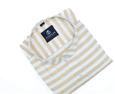 Font Color Stand Collar Strips Shirts For Men – Punekar Cotton