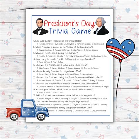 President's Day Trivia Game, US Presidents Trivia Questions, Homeschool ...
