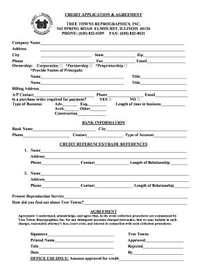 Fillable Online CREDIT APPLICATION amp AGREEMENT TREE TOWNS ...