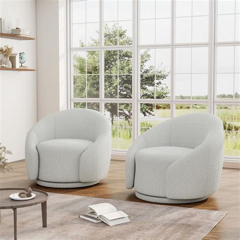 UIXE Swivel Barrel Accent Chair Set of 2, 360° Small Round Sofa Chair ...