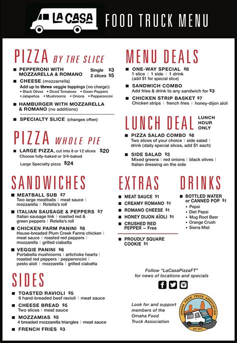 Menu - La Casa Pizzaria