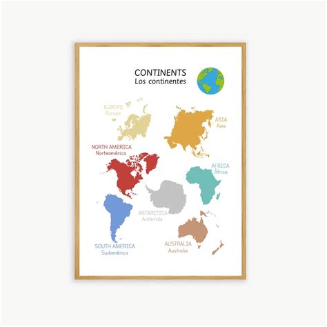 Continents Poster in English & Spanish, Bilingual Printable Poster ...
