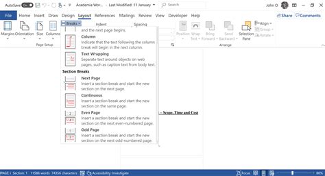 Image result for Continuous Section Break Word