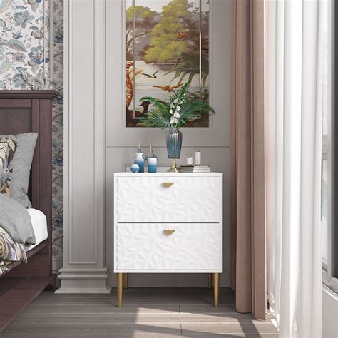 Boyel Living Nightstand with 2 Drawers, Modern X-shaped Leg Night Stand Pentagonal Finish Wood ...