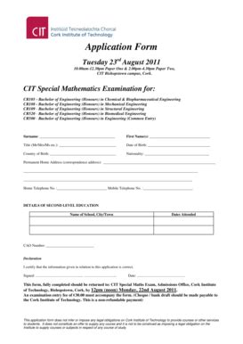 Fillable Online cit Application Form Aug Special Maths Exam 2011ANS2 ...