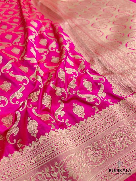 Pink Pure Katan Silk Jaal Design Handloom Banarasi Saree – BUNKALA