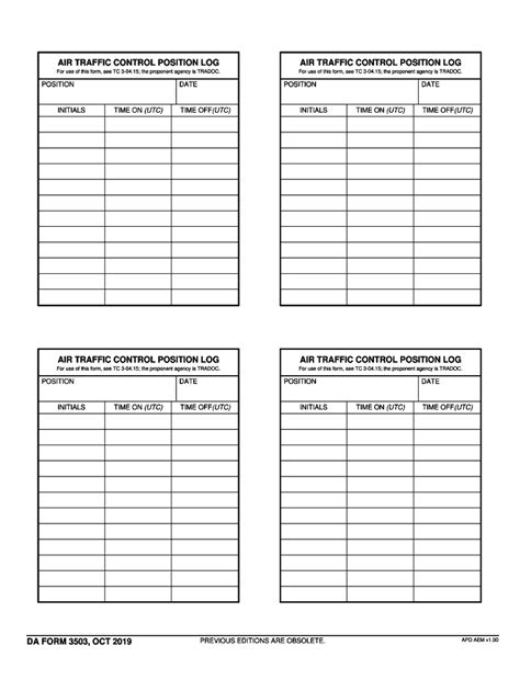 Fillable Online armypubs army AIR TRAFFIC CONTROL POSITION LOG. DA FORM ...