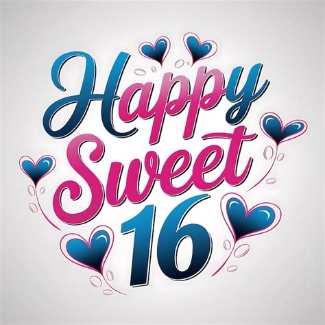 A clipart image featuring a 'Happy Birthday' banner with the number 16 ...