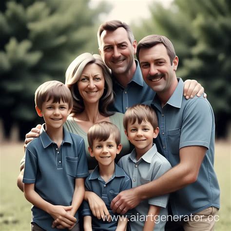 Joyful Family Moment Dad Mom and Three Boys Together | AI Art Generator