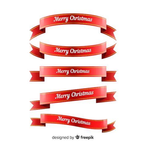 Red christmas ribbon gradient collection | Free Vector