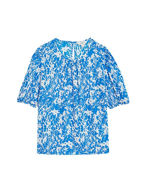 Buy Printed Round Neck Puff Sleeve Blouse at Marks & Spencer