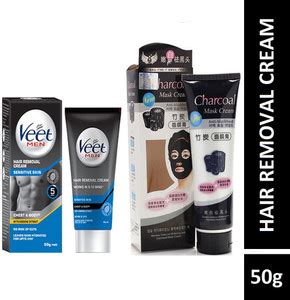 Veet Men Hair Removal Cream sensitive Skin (50g) With Charcoal Mask ...