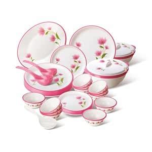 Nayasa Deluxe Round Dinner Set | 32 Pieces | Pink | BPA Free | Food ...