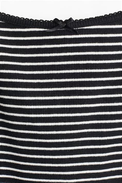 Picot-trimmed strappy top - Black/Striped - Ladies | H&M IN