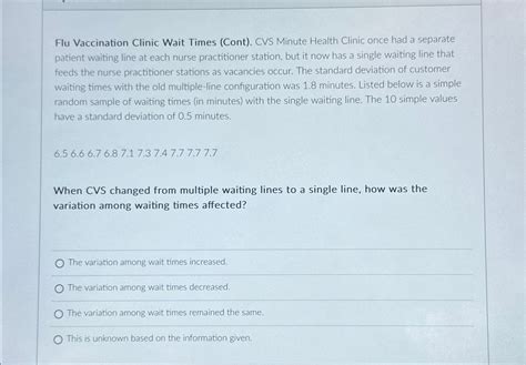 Solved Flu Vaccination Clinic Wait Times (Cont). ﻿CVS Minute | Chegg.com