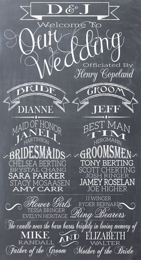 Bridal Party Sign, Wedding Party Chalkprint, Wedding Program Sign ...