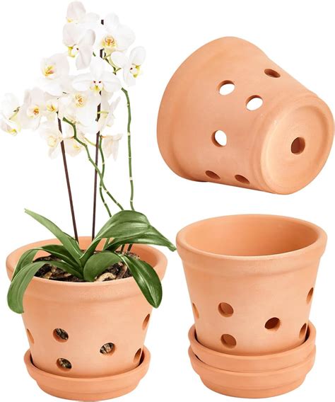 vensovo 15CM Terracotta Orchid Pots with Holes and Saucers - Clay ...